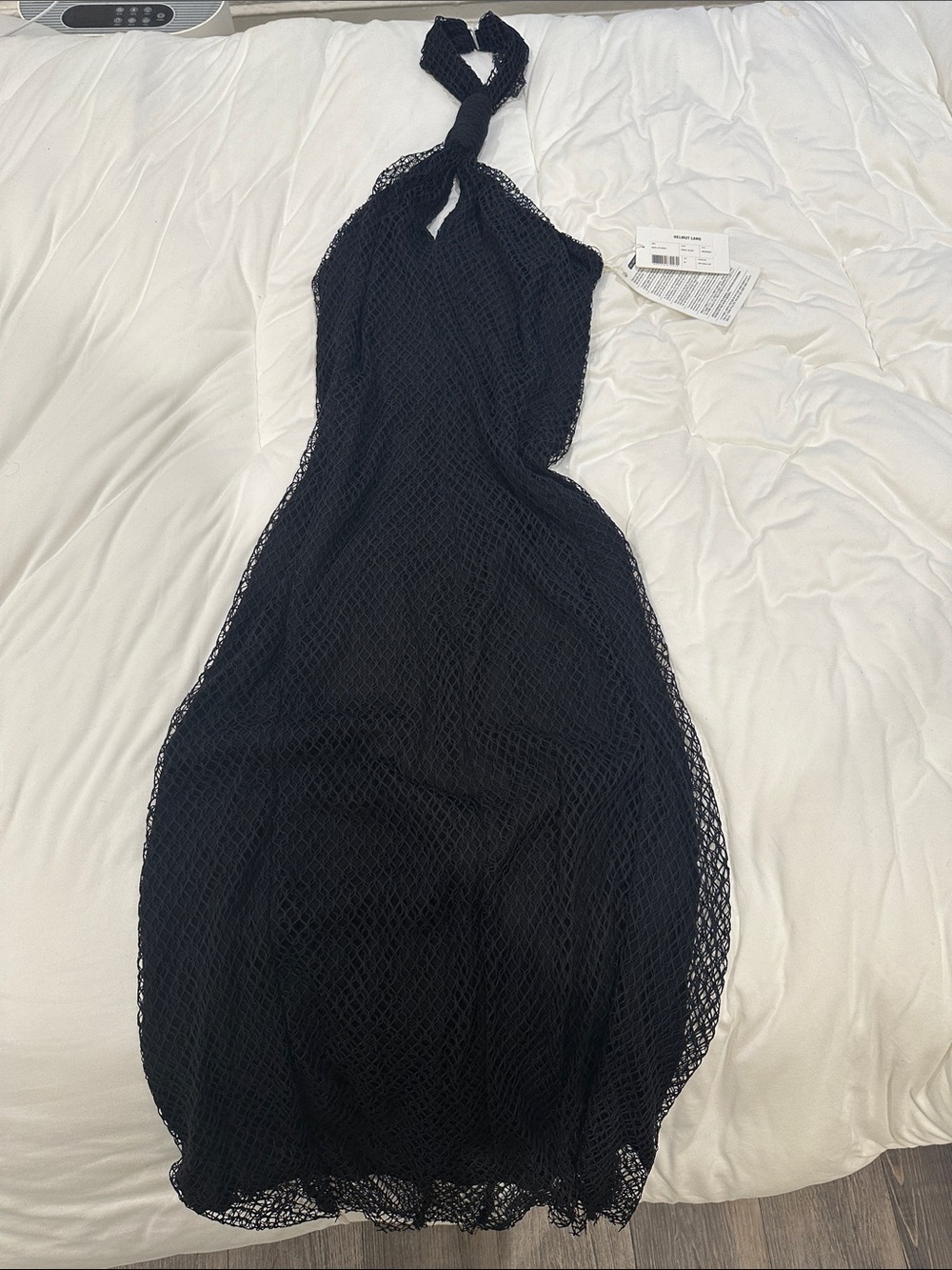 Helmet lang Black Knitted Halter Sheer Cover-Up Dress